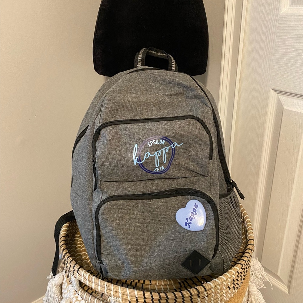 Gray Backpack with Epsilon Kappa Zeta Logo